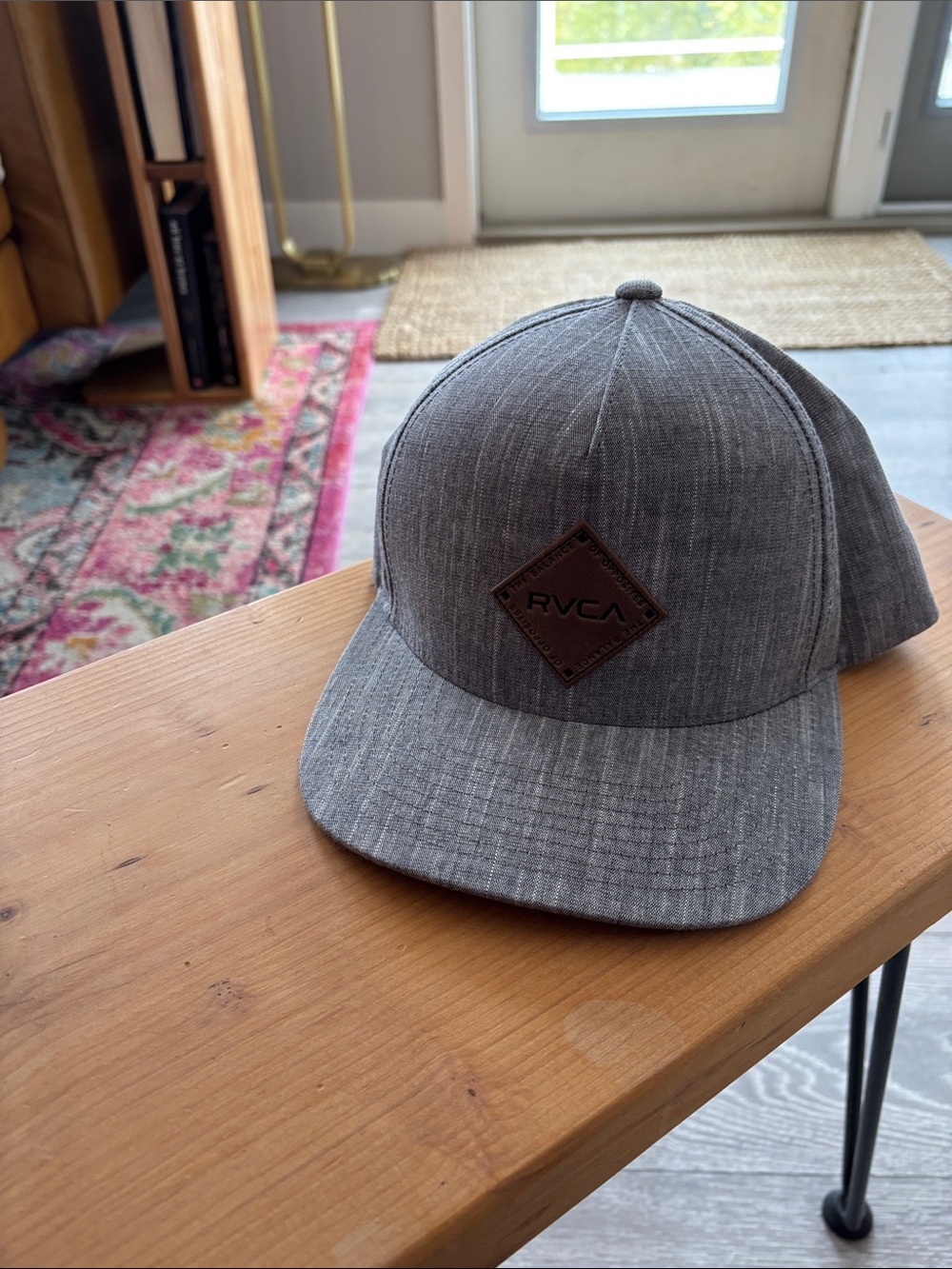RVCA Heather Gray Leather Patch Baseball Cap